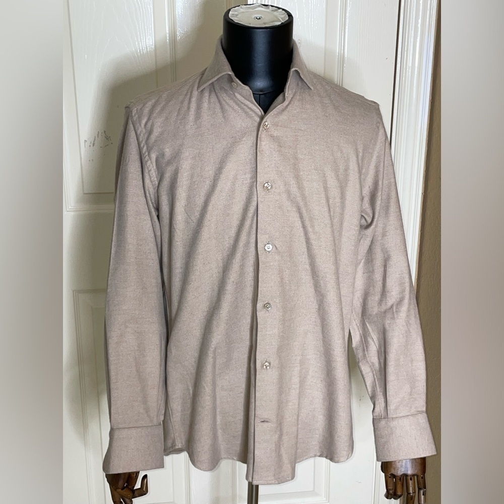 Cordone 1956 Beige Soft Flannel Shirt - Italian Cotton - Handmade In Italy 40